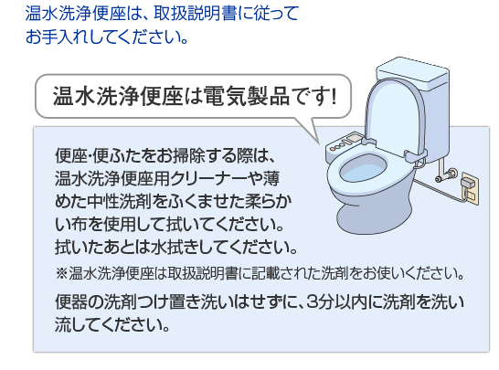 温水洗浄便座は、取扱説明書に従ってお手入れしてください。